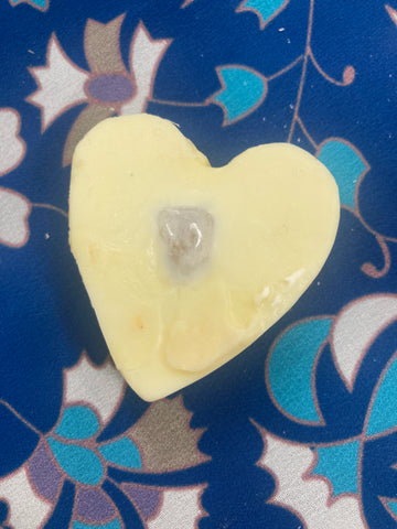 Organic coconut cream and vanilla soap Mini heart with mystery gemstone