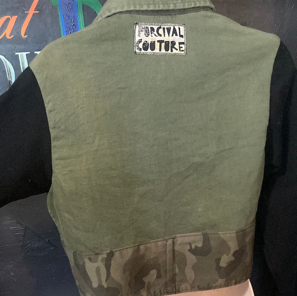 Denim Revival Jacket: size Medium. Unisex Camo Crop