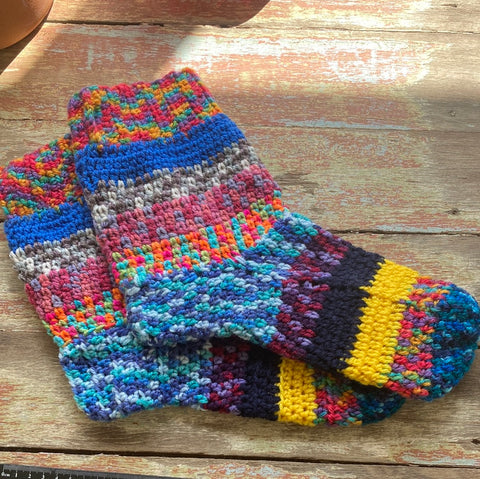 Rainbow crochet bedsocks adult size 7.5-9